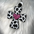 Cow Print Cross with Heart