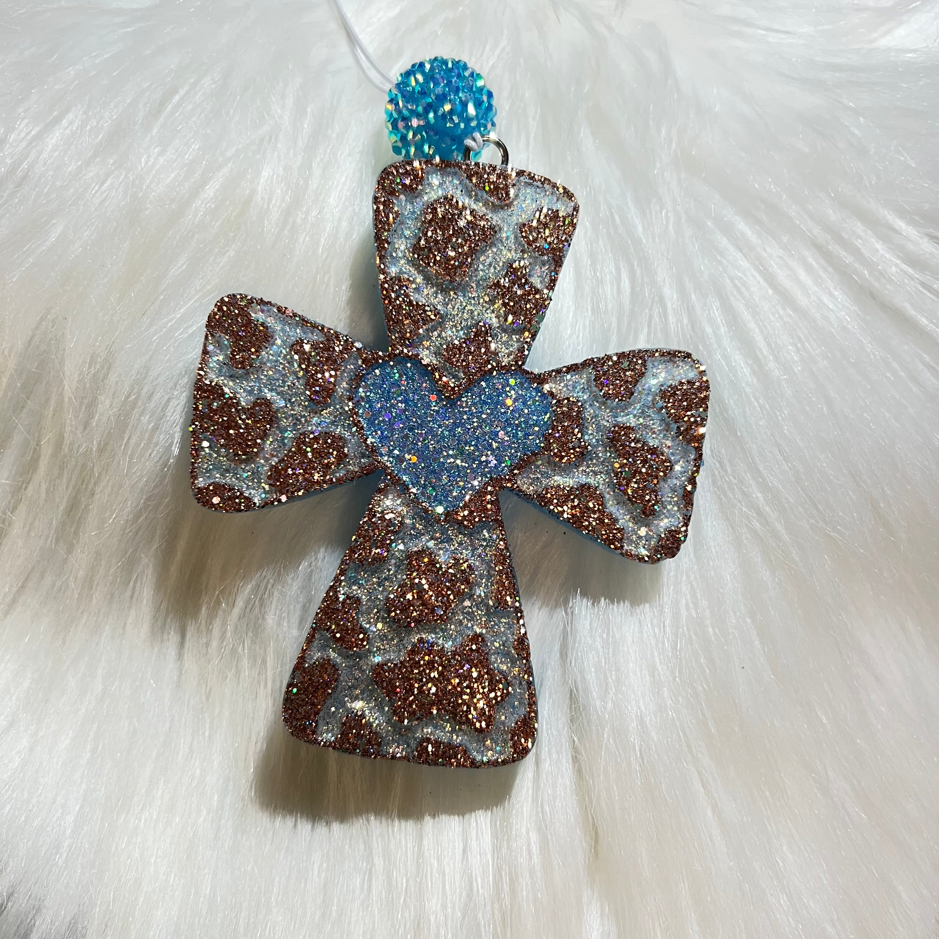 Cow Print Cross with Heart